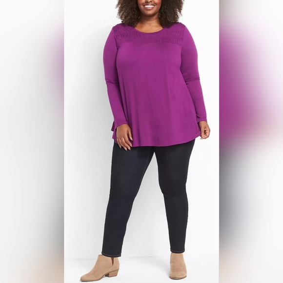 Lane Bryant Smocked Yoke Max Swing Purple Women's Tunic Top Drapey 26-28 - Picture 9 of 16